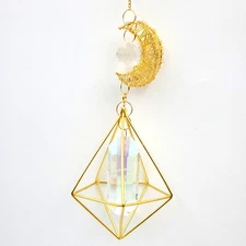 CRYSTAL SUNCATCHER MOON w/CHAIN HANGING PRISM - Rainbow Maker for Indoor Window