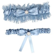 Lace Wedding Garters for Bride with Pearl Party Prom Leg Garter Belt BlueOne ...