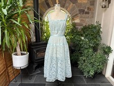 Vintage 1950s Light Blue and White Flocked Nylon Nightgown Trillium