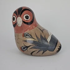 Mexican Tonala Folk Art Ceramic Hand Painted Bird Vintage Figurine 5" x 6"
