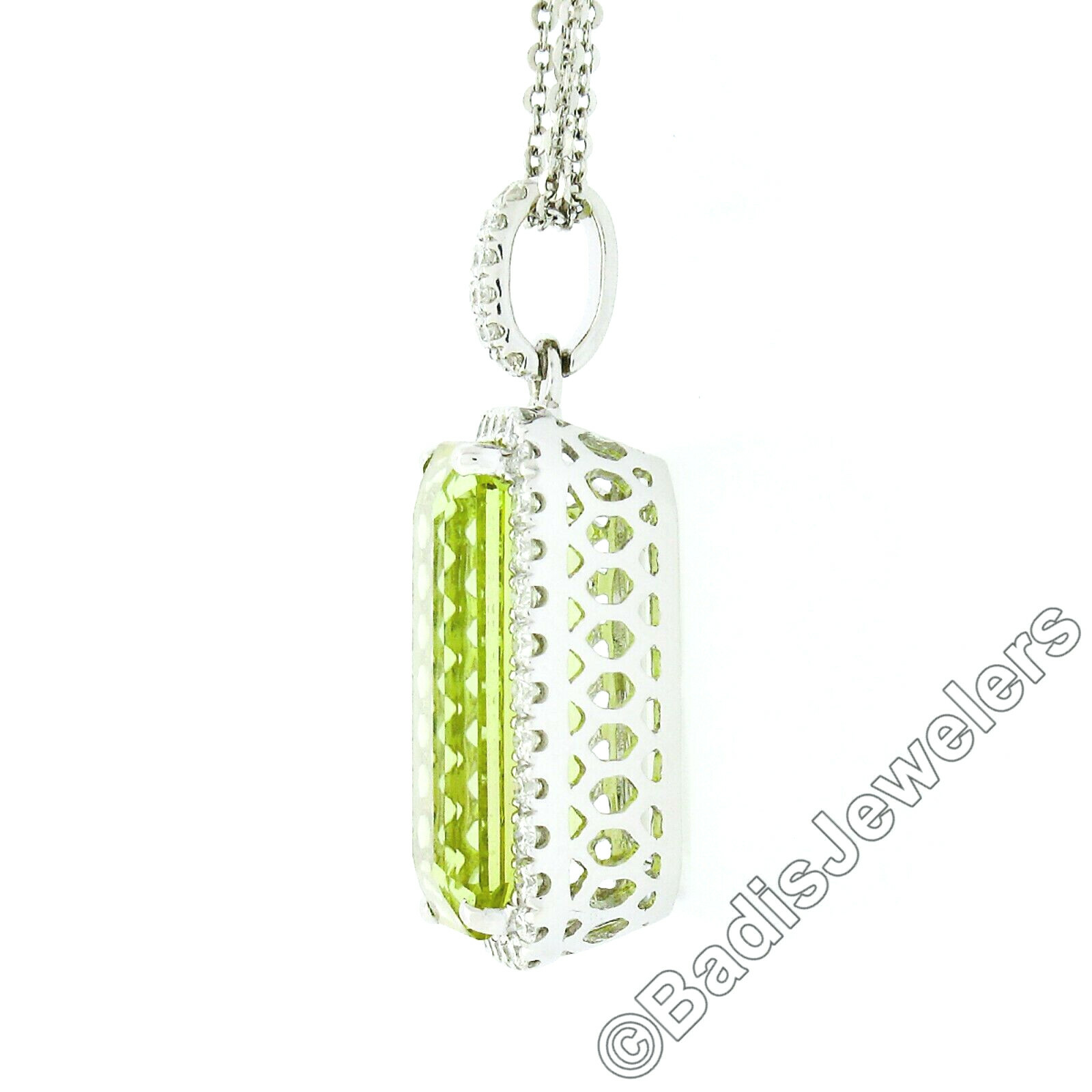 18K White Gold Rectangular Lemon Quartz Diamond E… - image 4