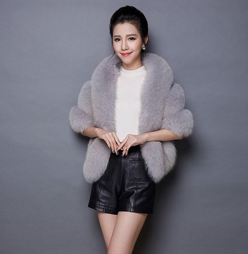 Faux Fox Fur Wedding Bridal Jacket Shawl Winter Wrap Prom Shrug Bolero Cape Coat - Picture 7 of 28