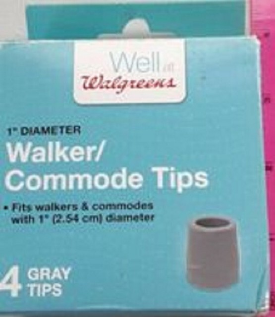 Health Well Walgreens 1" Diameter Walker Commode Tips Gray Set 4 for