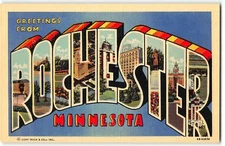 ROCHESTER, MINNESOTA Large Letter Linen Postcard Curteich, 1946 Soldier's Field