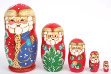 Set of Matryoshka Painted Russian Nesting Dolls - Santa Claus - 5 pieces - 5.5"