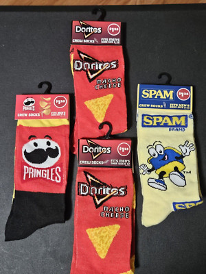 4 Novelty Crew Socks CHIPS Doritos Pringles SPAM *GREAT GIFT IDEAS*