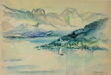 20th Century Beautiful Italian School Postimpressionism Watercolor Painting