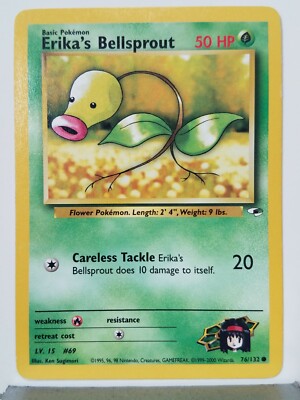 bellsprout pokemon card price Erika's Bellsprout 76/132 - LP - Gym Heroes Pokemon Card - $2 Flat Shipping