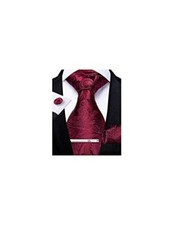 Paisley Tie and Pocket Square Men's Woven Necktie Silk 03 Burgundy