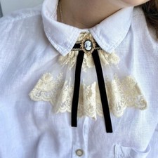 Elegant Vintage Style Lace Jabot with Steampunk Costume Collar Exquisite Brooch