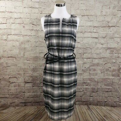 ivory plaid sheath dress MICHAEL Michael Kors Womens 6 Black Belt Sleeveless NWT Mac duggal