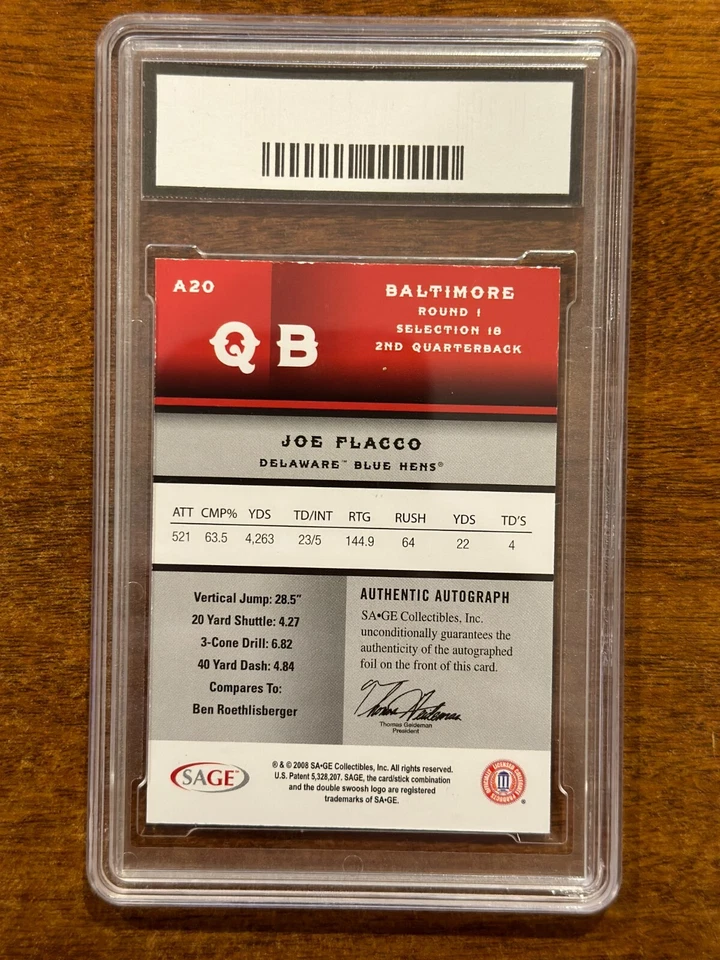 Sage Joe Flacco 2008 autógrafo plateado #270/400 novato RC GMA 10 Foto 2 de 2