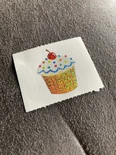 Sparkly Cupcake Sticker cute. single cupcake seal. cherry on top.