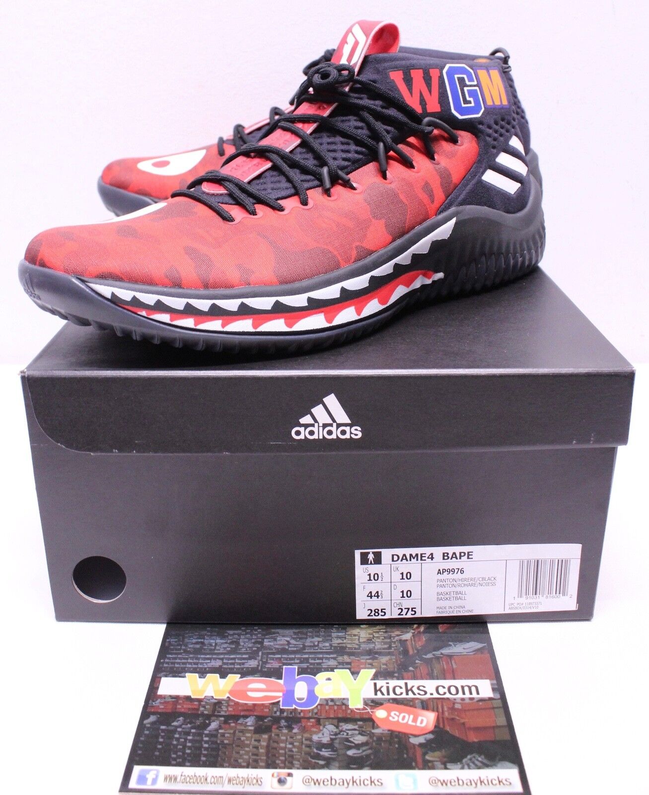 Adidas A Bathing Ape Bape Dame 4 Damian Lillard Red Camo Men's Size 10.5 AP9976 Adidas A Bathing Ape Bape Dame 4 Damian Lillard Red Camo Men's Size 10.5 AP9976