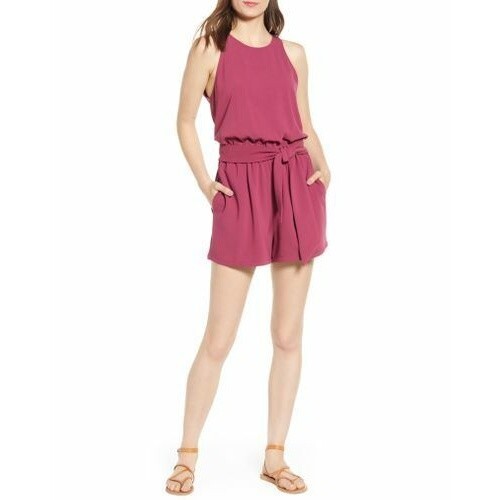 ANTHROPOLOGIE Shorts romper SMALL BISHOP YOUNG belted one piece maroon tie waist - Picture 1 of 7