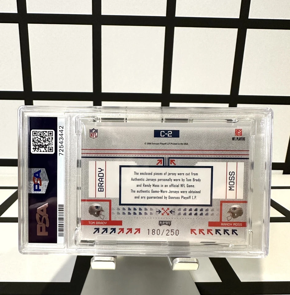 2008 Playoff Prestige Tom Brady Randy Moss Dual Game Used Patch /250 PSA 9 Pop 2 - Image 2 of 2