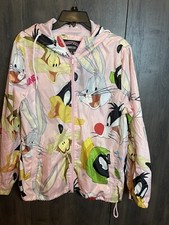 Members Only Looney Tunes Windbreaker, Adult Size Medium Pink All Over Print