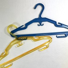 2 Vtg 60  s LUSTRO WARE Plastic Clothes Coat Pants Hangers YELLOW Blue Lustre BIG