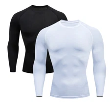 Men's Long Sleeve Compression Shirts Workout Quick Dry Base Layer Tops T-Shirt