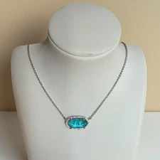 ✨ Elisa Necklace Silver Sparkling Crystal Blue Stone Pendant Dust Bag  NWT ✨
