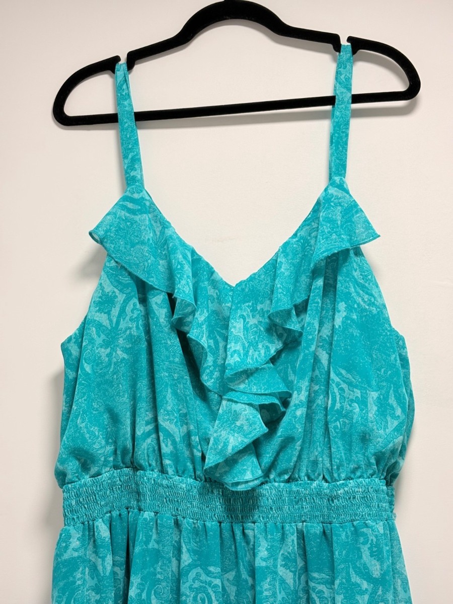 Womens Plus Size 4X Sleeveless Turquoise Maxi Dress Ruffle Front