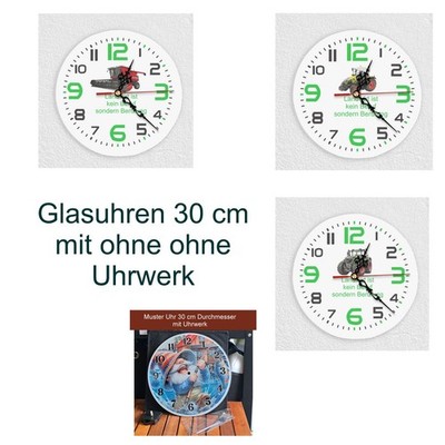Wanduhr aus Glas - 30 cm mit Traktor Spruch Fendt Claas mit oder ohne Quarzwerk