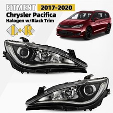 For 2017-2020 Chrysler Pacifica Halogen Headlight w/Quad Lamp w/ Black Trim Pair
