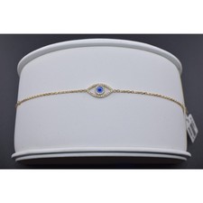 14K Gold Evil Eye Bracelet   Blue Enamel Center