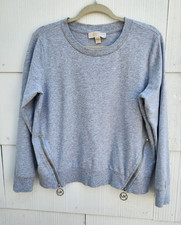 Michael Kors Women s Large Gray Crewneck Pullover Sweatshirt Zipper Tabs MK