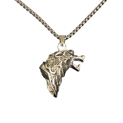 Silver Tone Wolf Head Pendant Necklace - Men s Jewelry 