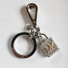 Michael Kors Rhinestone Pave Lock  Key FOB Keychain Silver Tone read