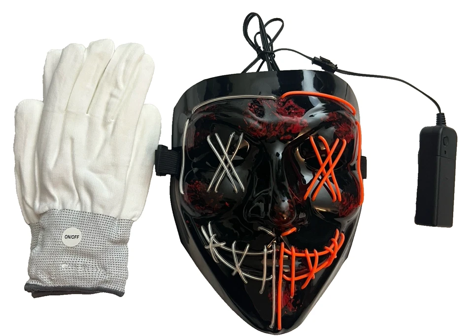 Purga LED Máscara Facial Guantes Naranja Iluminación Plástico Juguetes Disfraz Halloween Foto 2 de 4