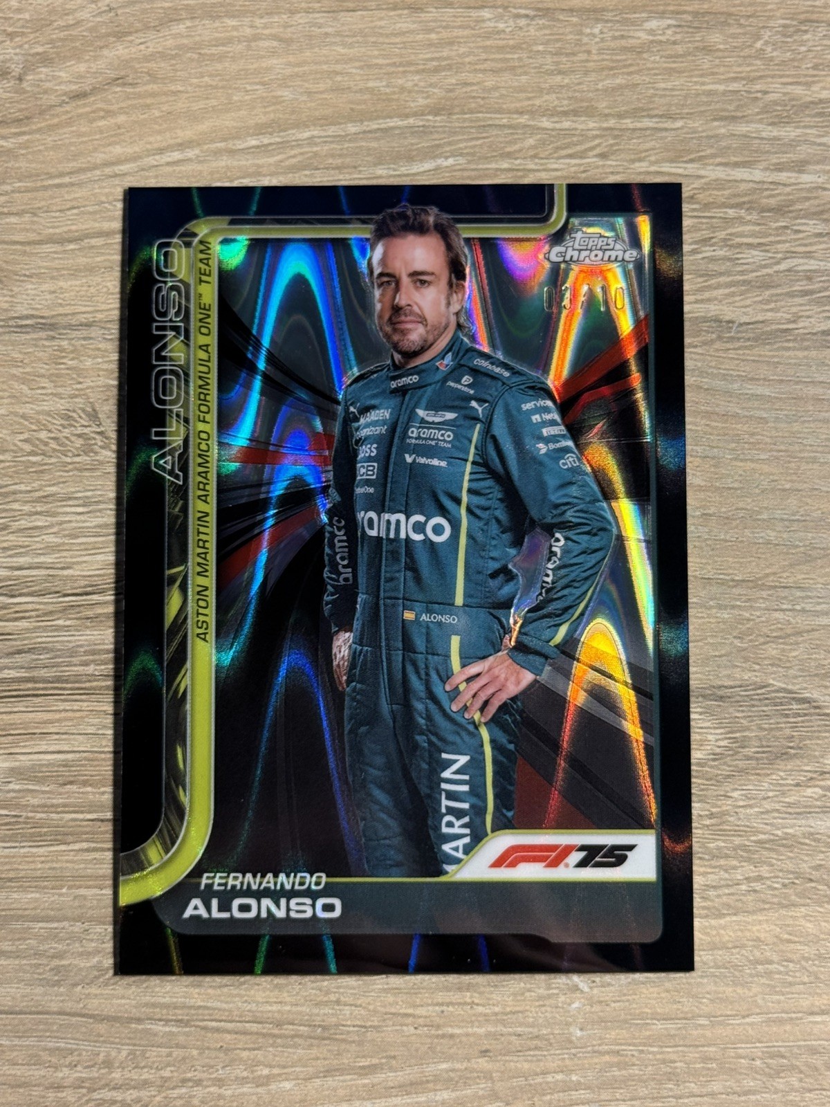 2025 Topps Chrome F1 Fernando Alonso Black Raywave Refractor /10 #9 Aston Martin