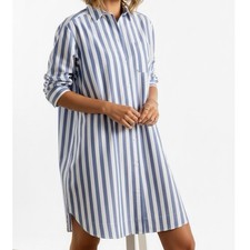 $180 NWT SÉZANE Maxine Oversized Shirt Dress, Ecru Blue Stripes, FR44/US12
