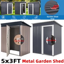 5 x 3ft Garden Shed Galvanised Metal Shed Outdoor Storage Tool Small House Gray