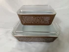 Vintage Pyrex 503 111 2 Qt Casserole Dish Set Brown Floral w Lids USA Ovenware