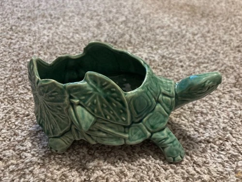 McCoy Green Turtle Water Lilies Planter Vintage 1950s Mid Century Ceramic
