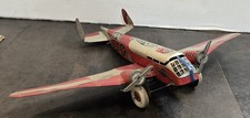 VINTAGE MARX 1940s TIN LITHO WIND UP MILITARY TWO ENGINE TWA AIRPLANE RED SILVE