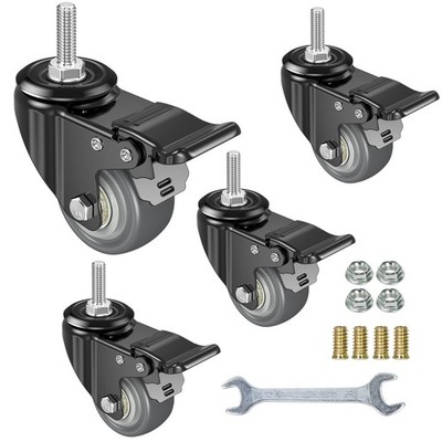 2 Inch Swivel Caster Wheels Set of 4, Metric M8-1.25 Threaded stem(Bolt Diameter