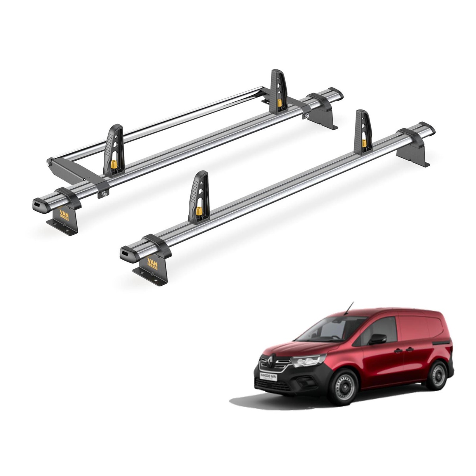 Renault Kangoo Roof Rack for 2021+ 2x Bars, Roller, Loadstops - Van Guard Trade