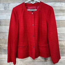 Talbots Womens Red Tweed Textured Snap Close Blazer Jacket Size 18