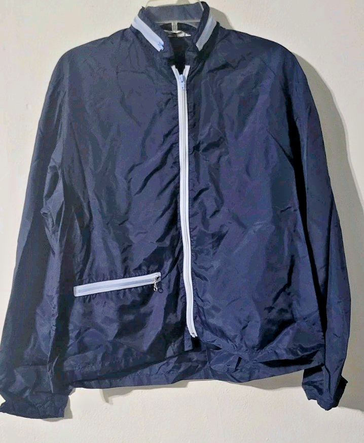 Vintage The Boater Full Zip Blue Nylon Windbreaker Jacket With Hood Size Medium