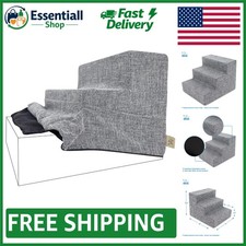 Soft Non-Slip Foam Pet Steps Cover - 3-Step Ash Gray Linen Ramp for Small Pets