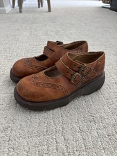 Vintage 1990's Dr. Martens Mary Jane Brogue Platform Shoes Size 8 Made In UK