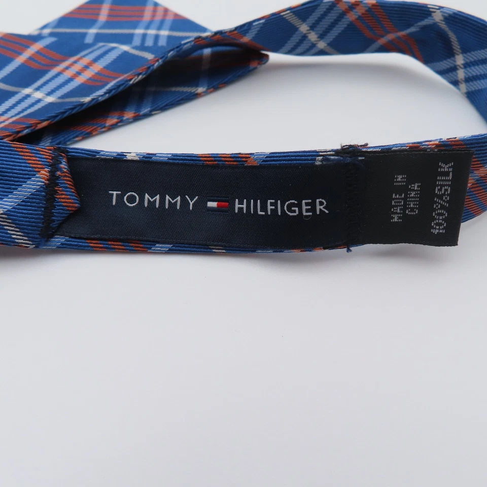 Pajarita de seda Tommy Hilfiger rosa azul naranja a cuadros 2,5" de ancho Foto 3 de 4