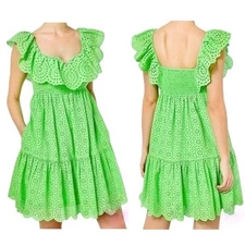 Lilly Pulitzer Asteria Dress in Cabana Green Daisy Dreams Eyelet Scallop Hem NWT