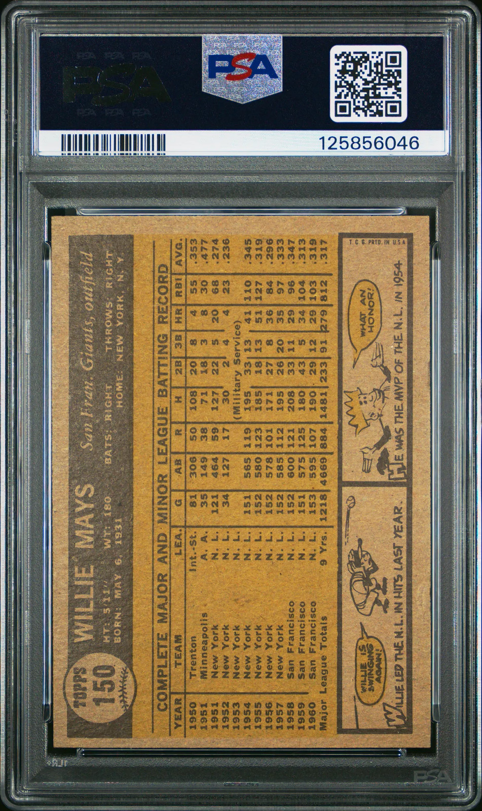 1961 Topps Willie Mays #150 PSA 5 view 2