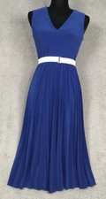 Tommy Hilfiger Dress Womens 2 Blue Pleated Fit & Flare Maxi Belted Sleeveless