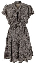 Michael Kors Women's Paisley Cap Sleeve Tie Neck Dress