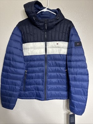 Tommy Hilfiger Men's  Quilted Puffer Hooded Puffer Jacket Red White Blue M NWT